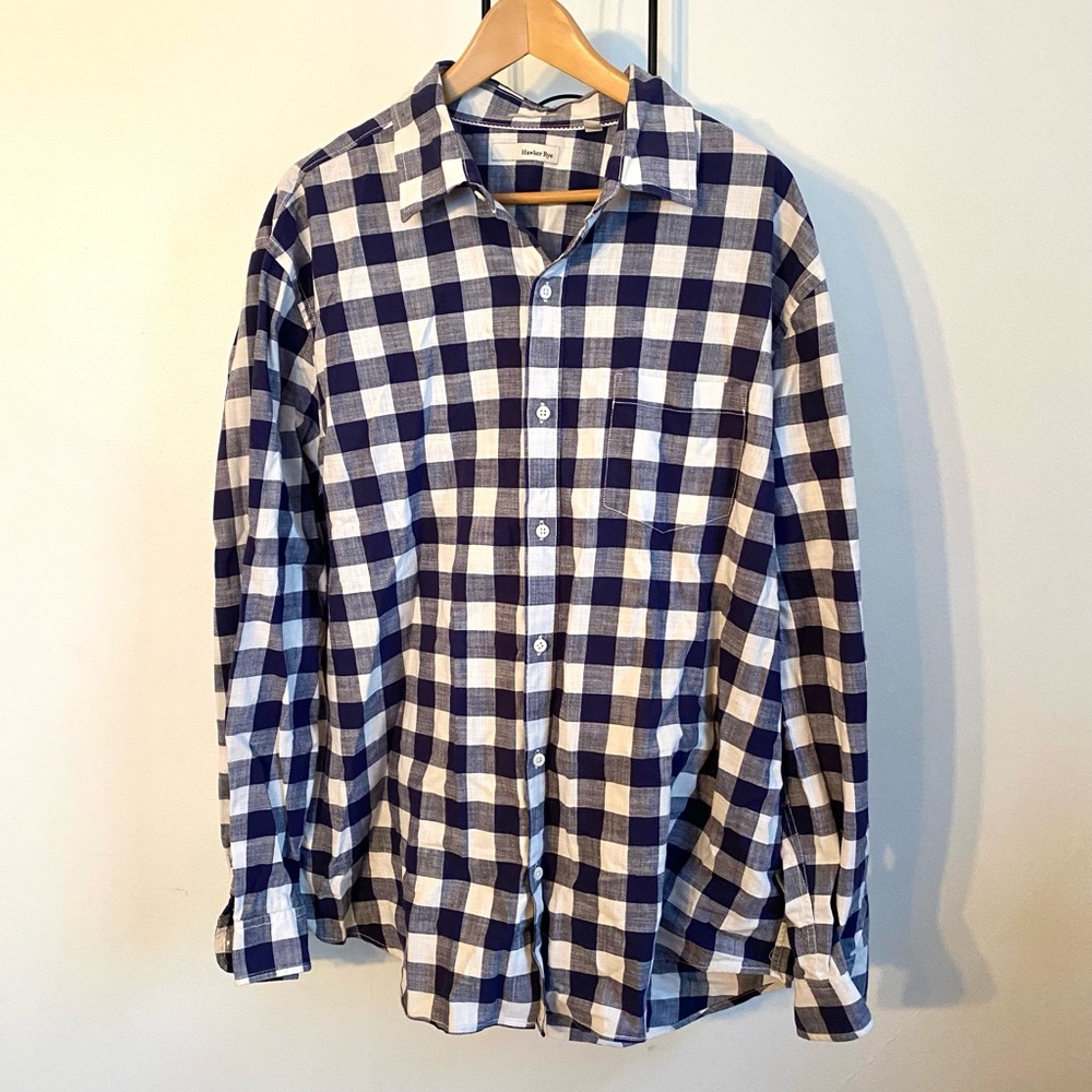 Hawker Rye men’s navy buffalo plaid cotton button down shirt
